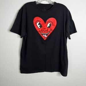 Keith Haring Smiling Heart Face Short Sleeve Black T-shirt Size Large